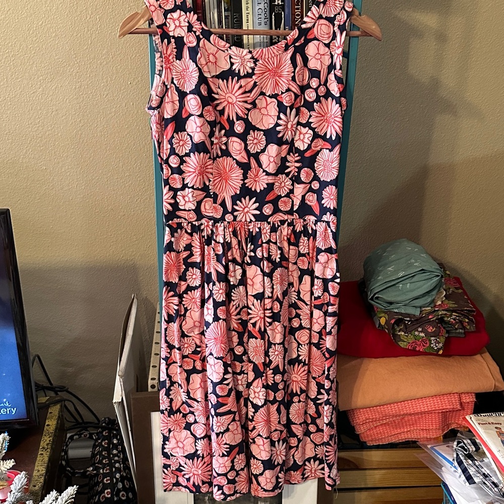 Handmade Pink Navy Floral Vintage Pattern Cotton Day Dress